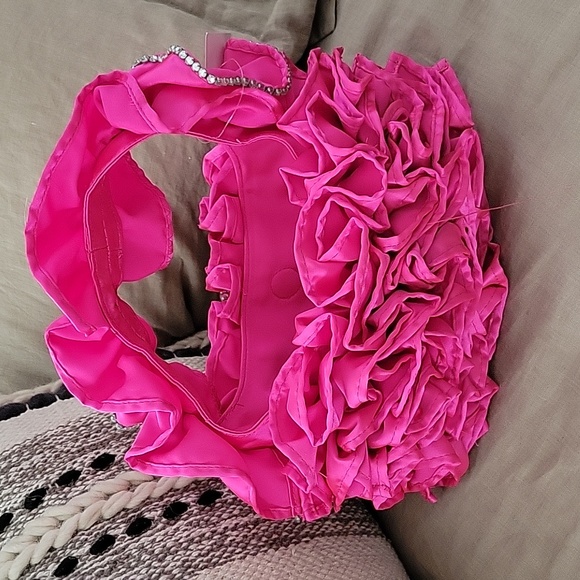 Betsey Johnson Frill Of It All Rhinstone Ruffle Shoulder Bag, Hot Pink NWT - Picture 2 of 12